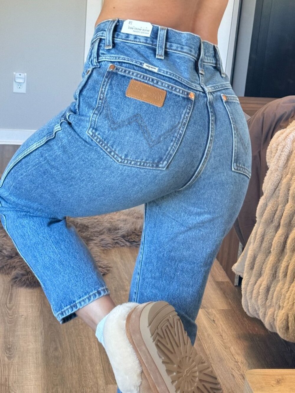 NWOT Wrangler Wild West High Rise Straight Jeans Womens 29 Western Cowgirl Blue